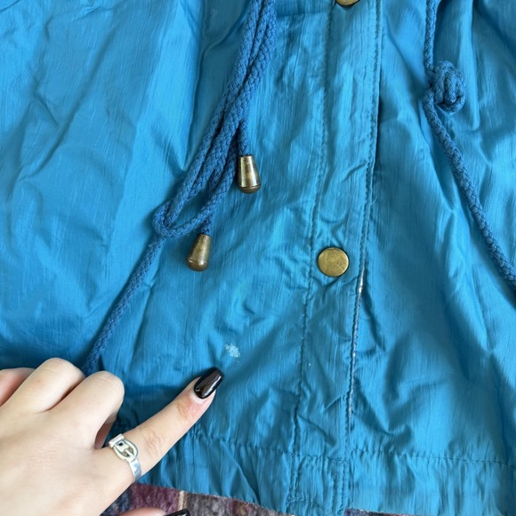 Vintage Reversible Jacket Womens Large Blue Nylon Southwestern Anorak Snap Waist - Picture 2 of 9